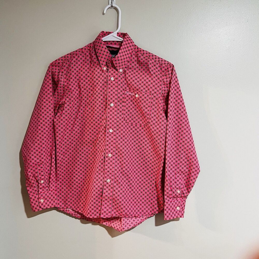 Woman’s Wrangler Pink/black/white Breast Cancer Western Shirt Long Sleeve Large